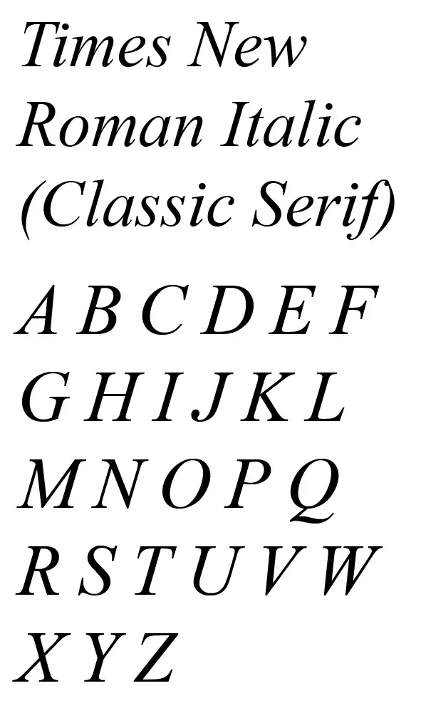 Times New Roman Italic — engraving font letterforms