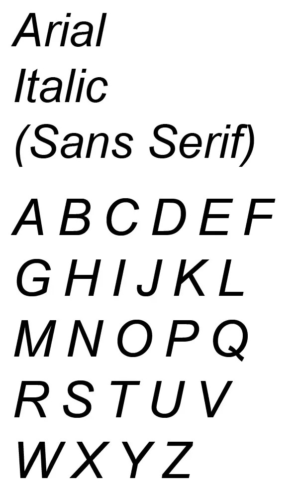 Arial Italic — engraving font letterforms